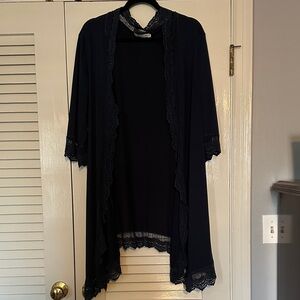 Elegant Black Lace Trim Cardigan